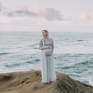 Maya Maternity Long Sleeve beaded Bodice Maxi